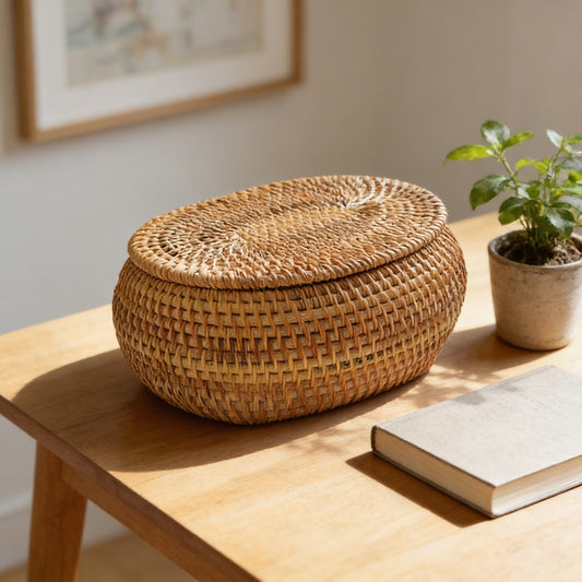 Woven Desktop Storage Box with Lid